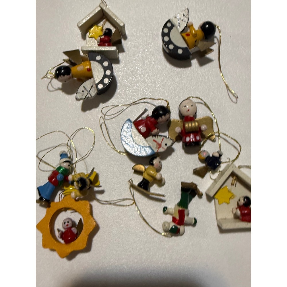 Vintage Erzgebirge Miniature Wooden Christmas Ornaments set of 10